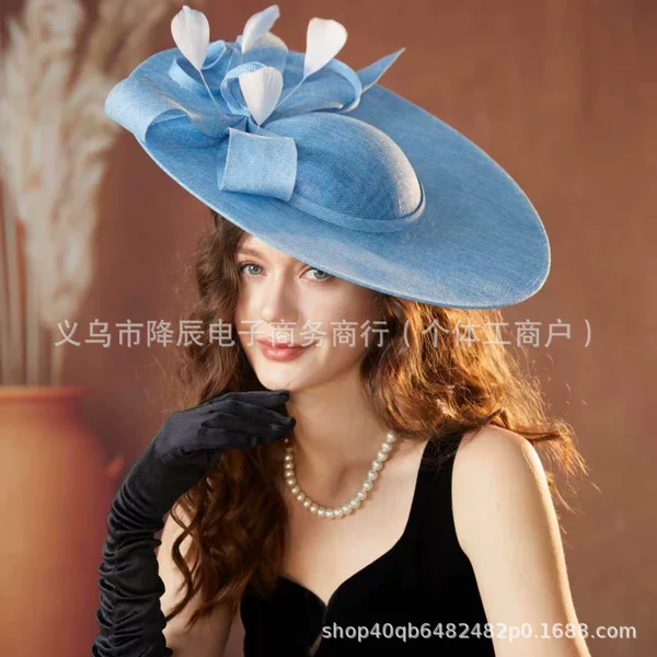 Cross-border bestseller: elegant faux linen headpiece for banquets and balls, fashionable women's feather headband, exaggerated large top hat