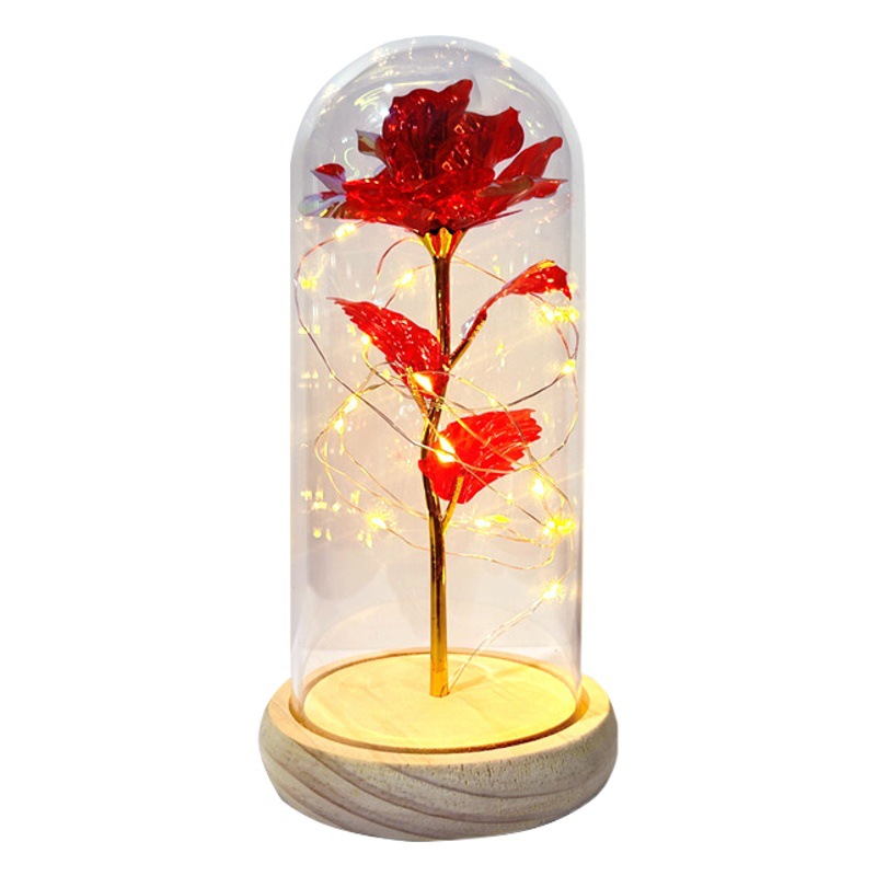 Cubierta de Cristal con Rosa en Papel de Oro 520, Regalo para el Día de la Madre, Día de San Valentín, Flor Eterna, Luz Nocturna Brillante, Adorno Creativo