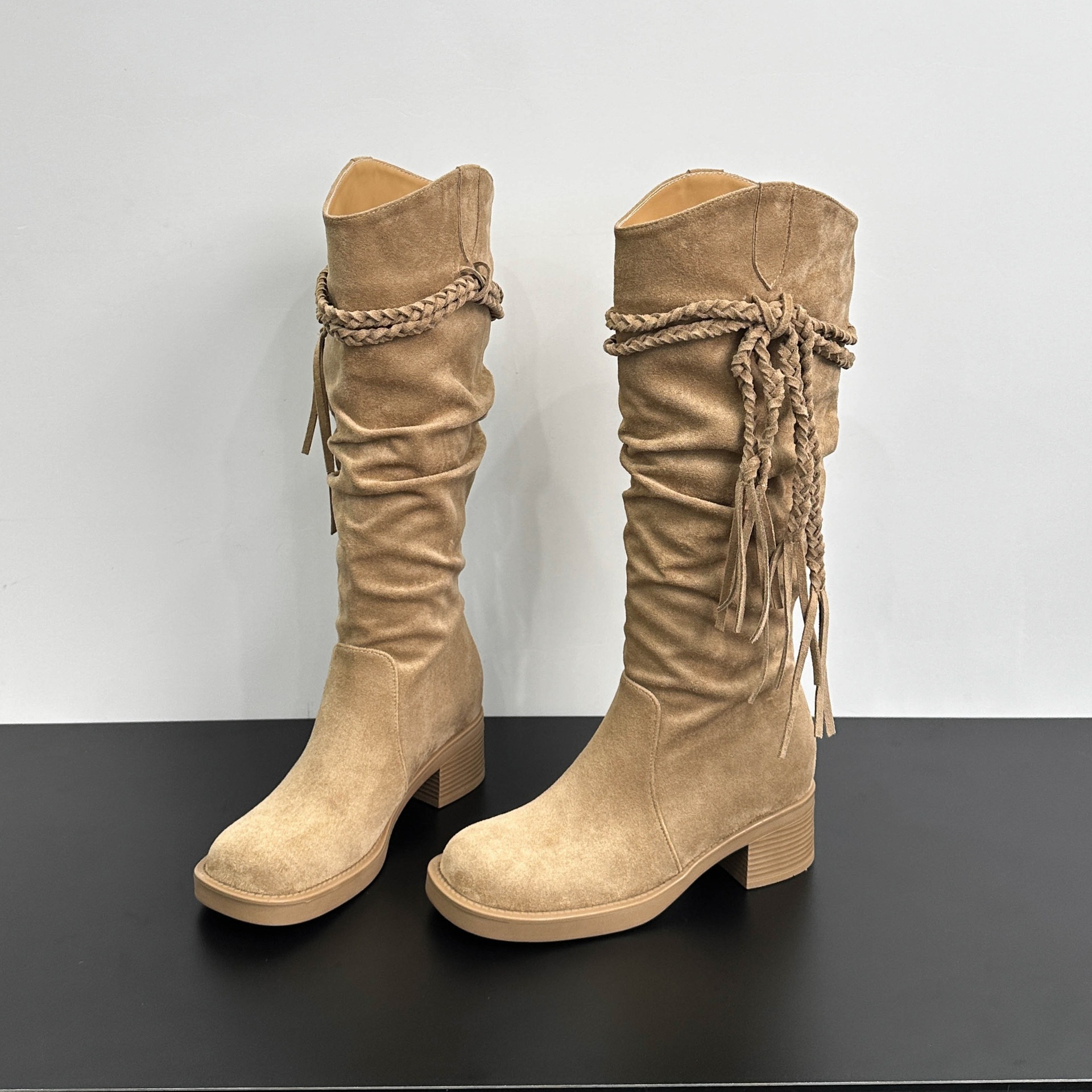 Botas Altas de Caballero para Mujer de 8 cm de Terciopelo Térmico para Otoño e Invierno