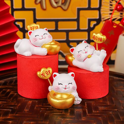 Lucky Cat Spring Ornaments Cute Mini Lucky Cat Resin Desktop Decorative Ornaments Festive Gifts Car Ornaments