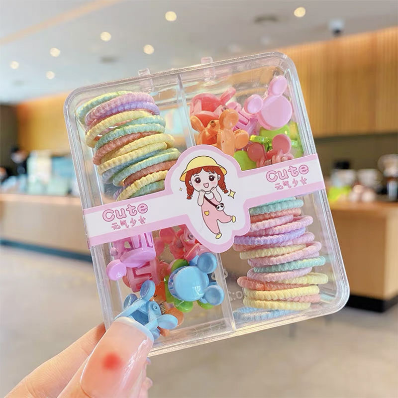 Anillo de pelo para niños horquilla en caja anillo de toalla de pulgar elástico alto clip de pelo de conejo cuerda de pelo de niña accesorios para el cabello traje al por mayor