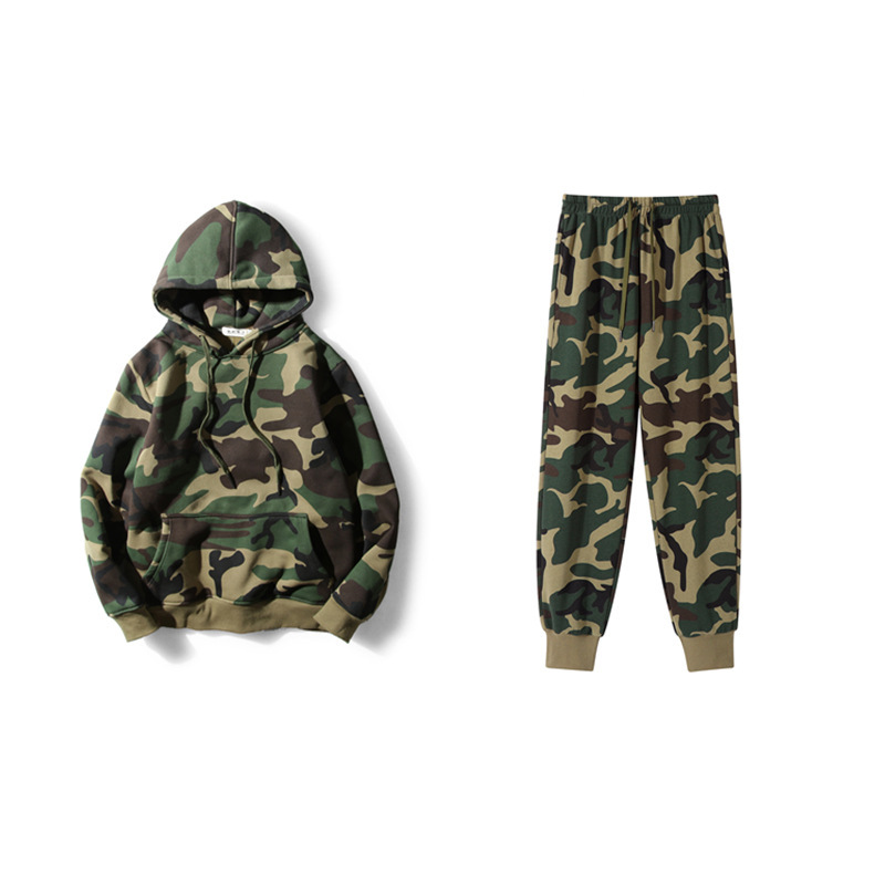 Cross-border foreign trade camouflage sweater sweatpants suit fashion brand Youth loose hooded long sleeve men and women couple jacket