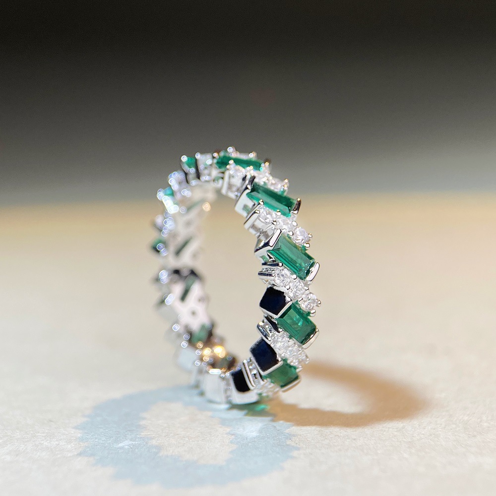 Electroplated Gold Plating Process Platinum Plated, Rhodium Plated Plating Material 925 Sterling Silver Rhinestones Rectangle Rings