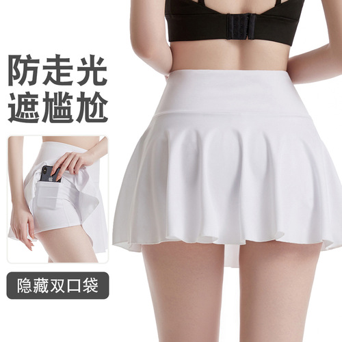 Half-length sports skirt for women, summer anti-exposure pleated high-waisted yoga skirt, badminton training, quick-drying tennis skirt