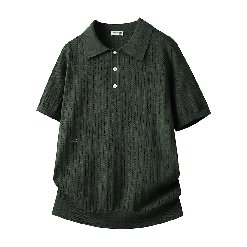 Polo camiseta de punto camiseta de manga corta camiseta de hombre con solapa viejo estilo de negocios texturas de hielo verano fábrica transfronteriza al por mayor