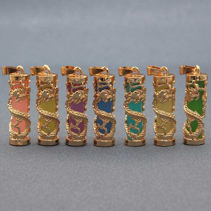 高品质霸气男士龙纹项链饰品金色夜光龙柱吊坠创意合金跨境爆款