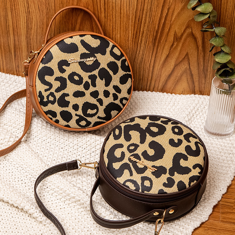 Estampado de leopardo retro pequeño bolso redondo 2021 bolso de mujer bolso de fábrica femenino al por mayor bolso de hombro de moda coreana