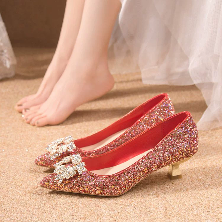 Свадебные туфли для женщин 2024 Весна Новые свадебные туфли Xiuhe свадебные туфли женские свадебные туфли с кристаллами на высоком каблуке не уставшие ноги