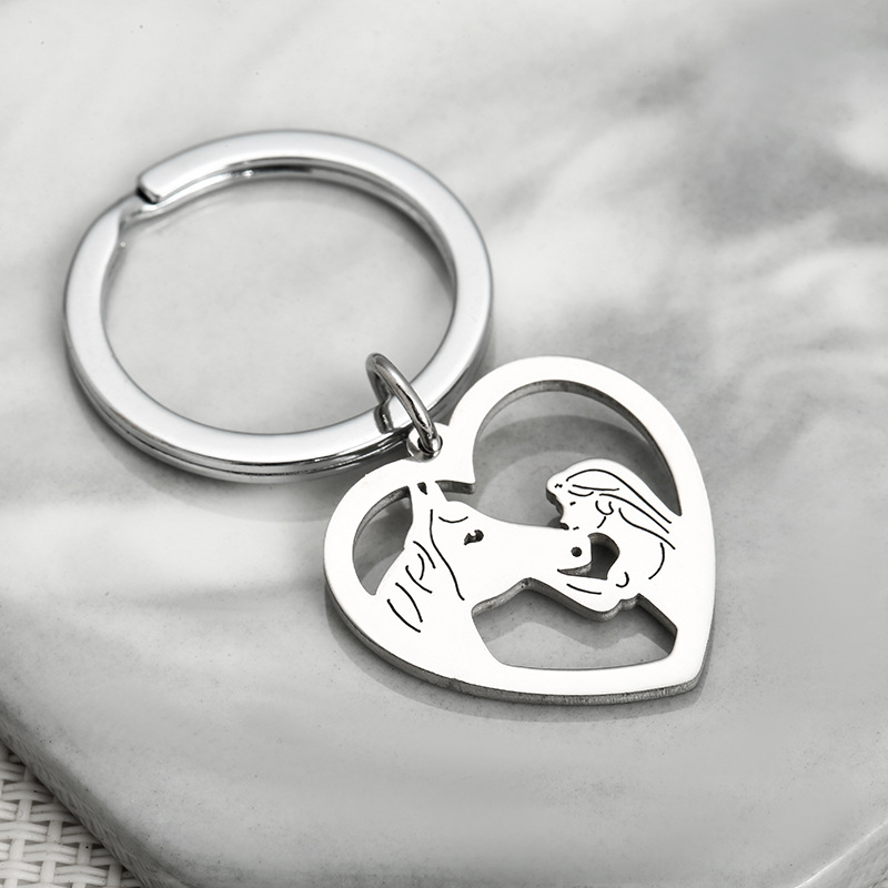 Keychain Classification Romantic Human Horse Stainless Steel Valentine'S Day Couple Keychain