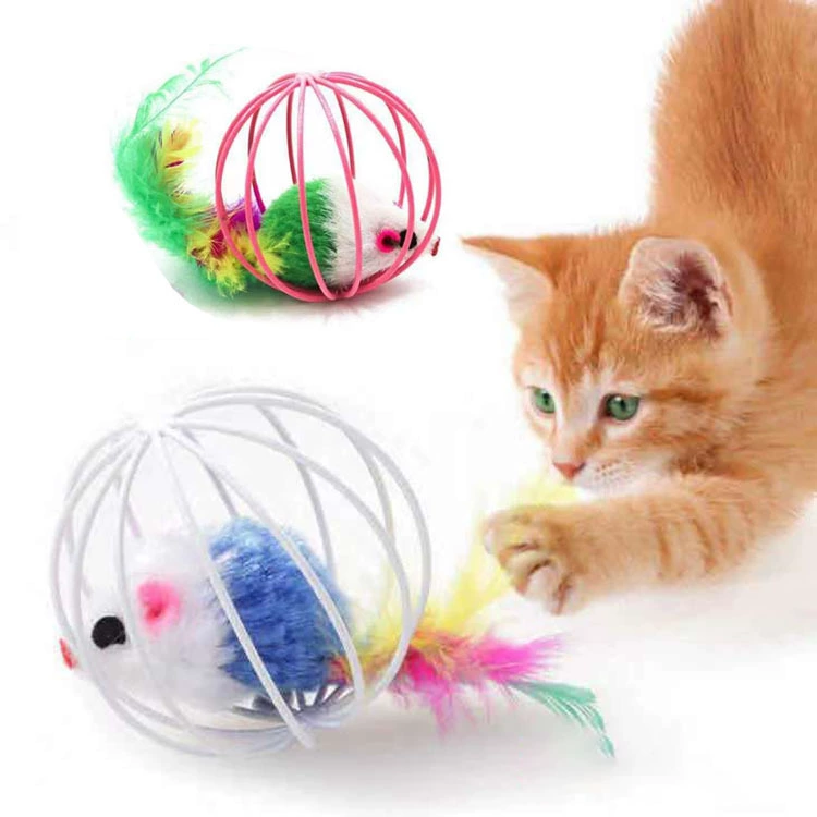 Кошачья игрушка: перьевой хвост, клетка мышь, снимает скуку, игрушка для питомца с имитацией цвета мыши для шутки кота
