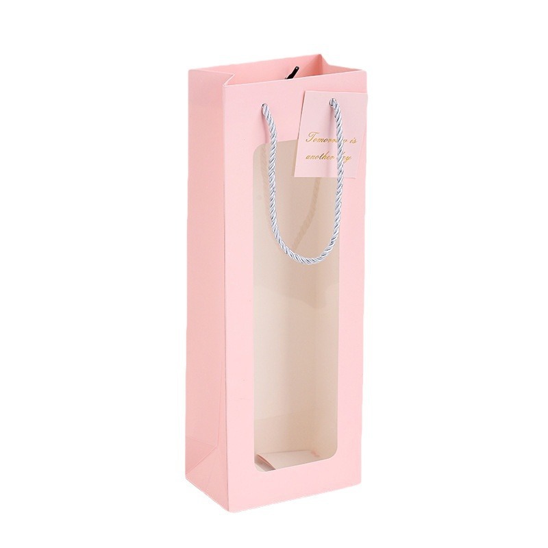 Bolsa de regalo transparente para una sola botella de vino, caja de regalo para el Día de la Madre, bolsa de recuerdo, bolsa de mano para regalo