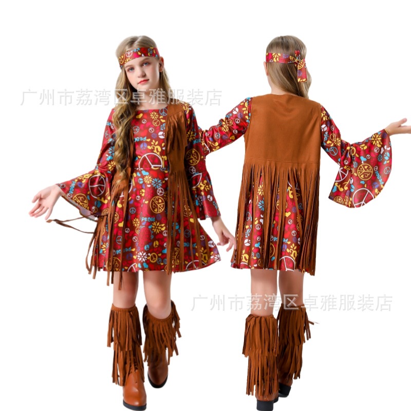 New Vintage Halloween 70 s Disco Hippie Kids dress cosplay Stage Performance Suit New Vintage Halloween 70 s Disco Hippie Kids dress cosplay Stage Performance Suit