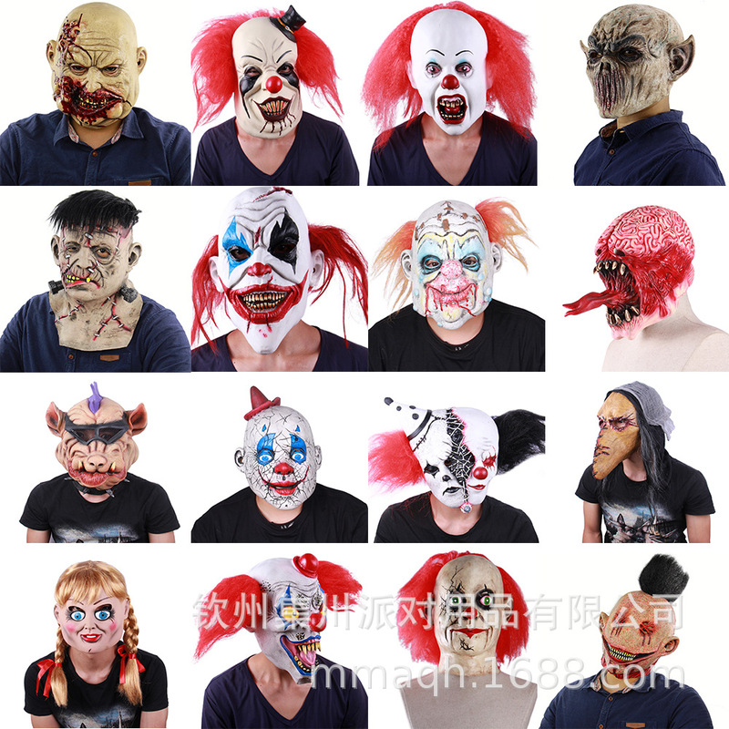 Vampire Pig Head Double-Sided Clown Mask Headgear Horror Latex Animal Bloody Vampire Mask Wig Zombie