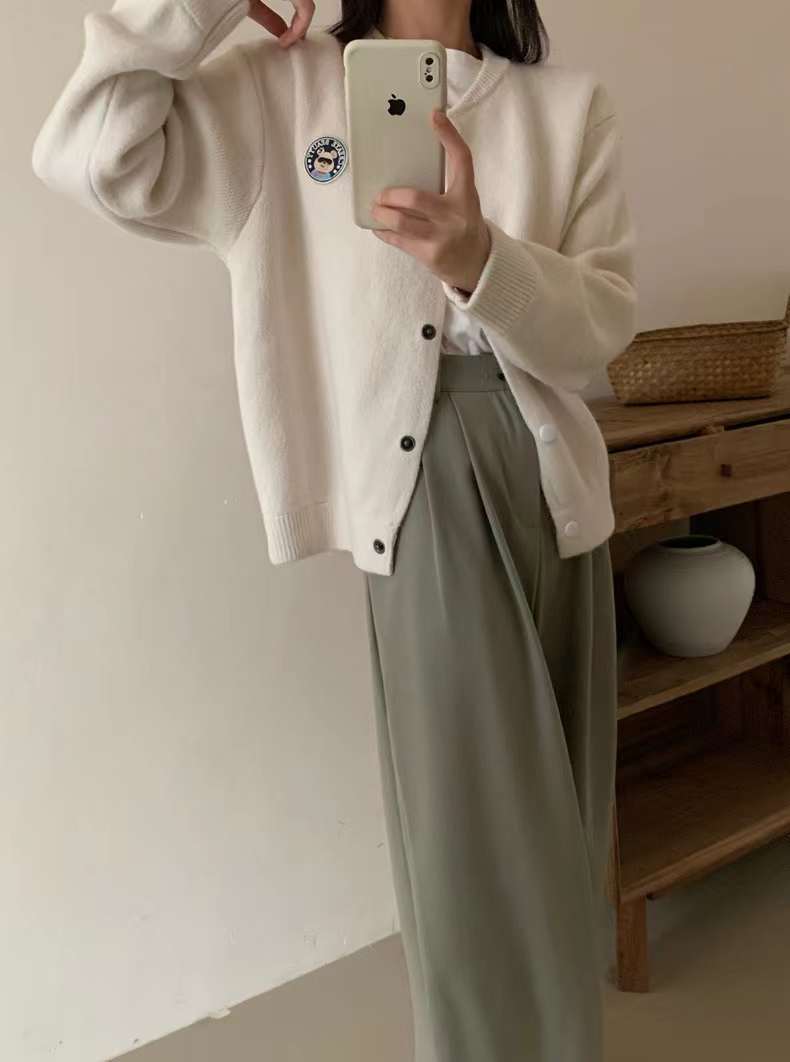 24 invierno Puyuan suave pegajoso oso bordado suéter chaqueta de béisbol mujer 2024 otoño invierno redondo