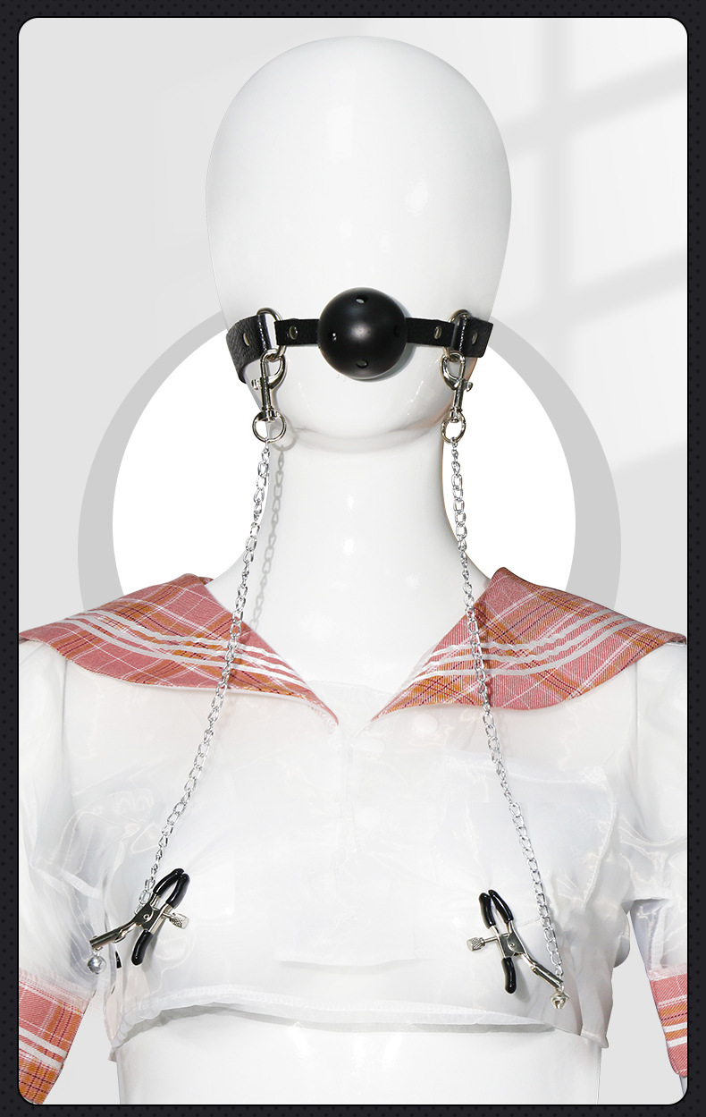 PU Bondage Restraint Set with Mouth Plug and Nipple Clamps for Couples — detail image 19