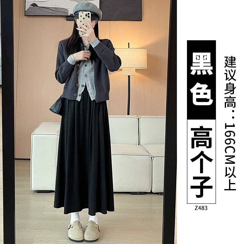 黑色糯米裙半身裙女长款2025新款秋冬季a字裙显瘦小个子加绒长裙|undefined