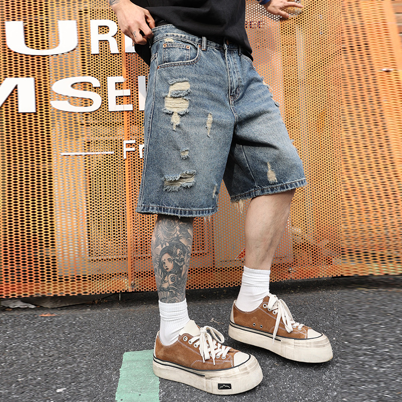 Ripped Denim Shorts Summer Thin Men's Pants Trendy Stylish Slim Fit Five-Point Shorts Outerwear Large Shorts Men's Stylish Ripped Denim Shorts Summer Thin Men's Pants Trendy Stylish Slim Fit Five-Point Shorts Outerwear Large Shorts Men's Stylish
