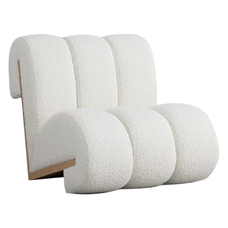 Sillón de Salón de Diseño Moderno y Simple, Estilo Wabi-Sabi, de Lana de Cordero, Hecho de Madera Maciza Ecológica