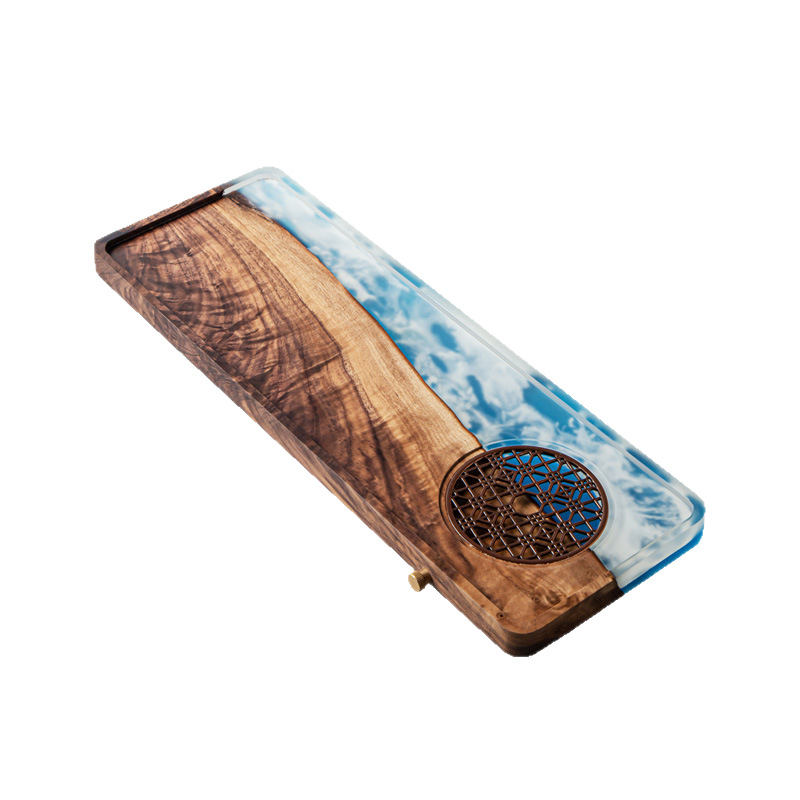 Resina de nogal nórdico bandeja de té seco resina epoxi bandeja de madera maciza anti-escaldado fruta seca mesa de té de disco bandeja de madera