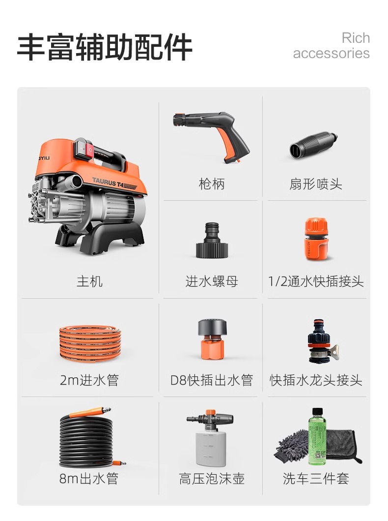 Yili 4420/21/22 Car Washing Machine for Home Use, High-Pressure, High-Power Car Wash and Floor Cleaning Water Gun Pump, Sensor Version, Smart
