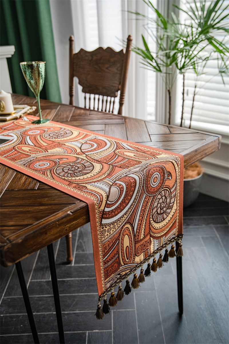 American Retro Jacquard Table Runner With Tassels Ethnic Style_voghion.com