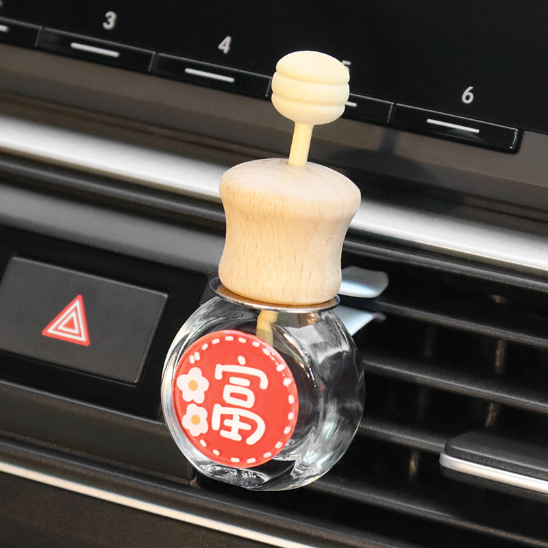 Clip de aromaterapia de coche, texto auspicioso, botella vacía, botella volátil, decoración de salida de aire de coche, fragancia de coche linda de dibujos animados