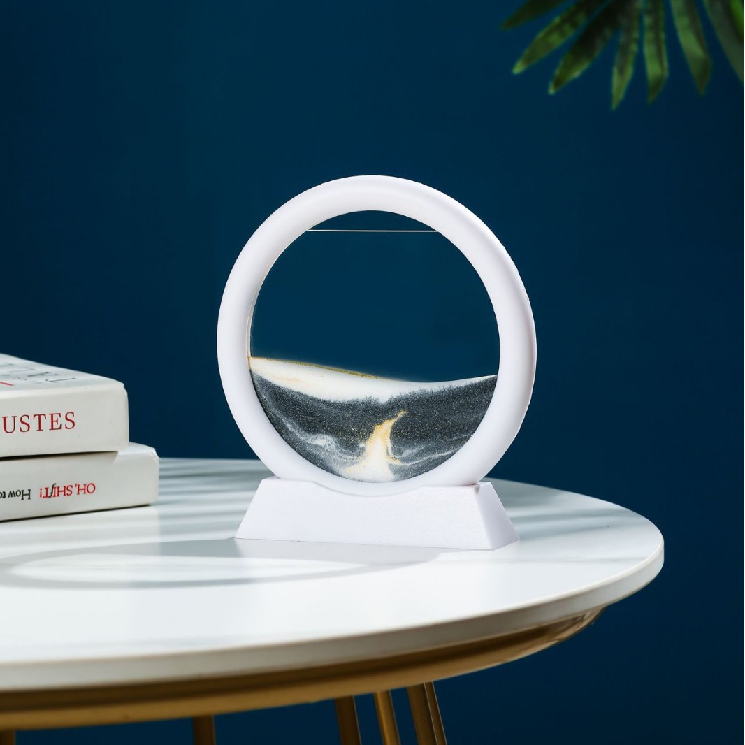 흰색 프레임 5inch 둥근 검은 모래