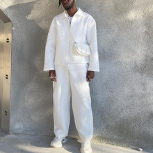 现货秋冬时尚夹克休闲裤两件套销男装身新款修潮流纯色男式套装