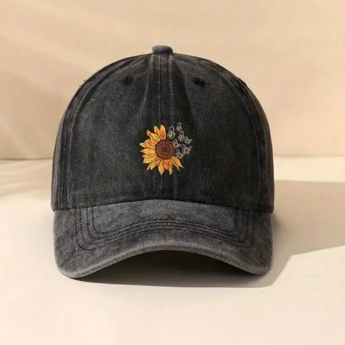 Retro, Simple Style Style Printing Craft Curved Eaves Rim Unisex Retro Simple Style Sunflower Printing Curved Eaves Baseball Cap