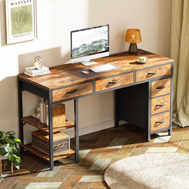 Amazon Computer Desk with 6 Drawers Office Desk, Storage Functionality Home Office Study