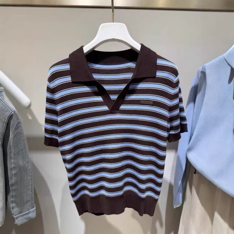 Y*L Women's 2026 New Fashionable Relaxed Style Color-Block Striped Short-Sleeve Knit Top 1H4130701 Y*L Women's 2026 New Fashionable Relaxed Style Color-Block Striped Short-Sleeve Knit Top 1H4130701