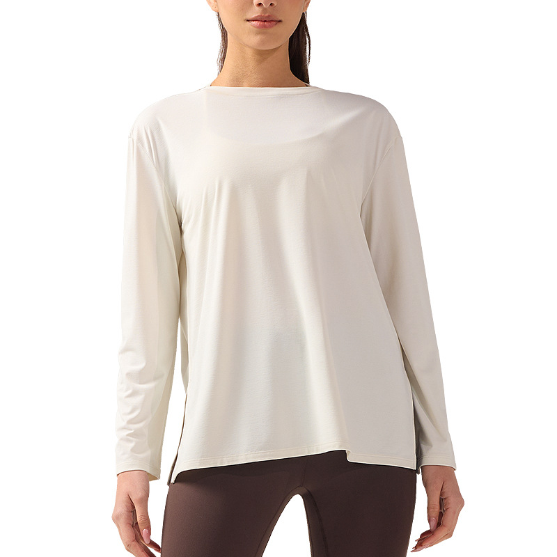INFLACHI yoga de mangas largas para mujeres Lulu tipo de barco T-shirt de cuello de secado rápido blusa suelta camiseta deportiva transpirable