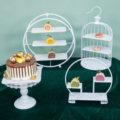 甜品台擺件冷餐茶歇台擺台托盤展示架鐵藝鳥籠下午茶點心架蛋糕架
