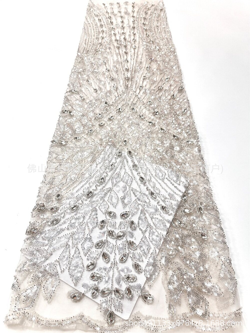 Geométrico diamante ojo de caballo tela de malla de diamante mano clavado cuentas esquinilla pecho de cola de pez vestido de boda tela de noche