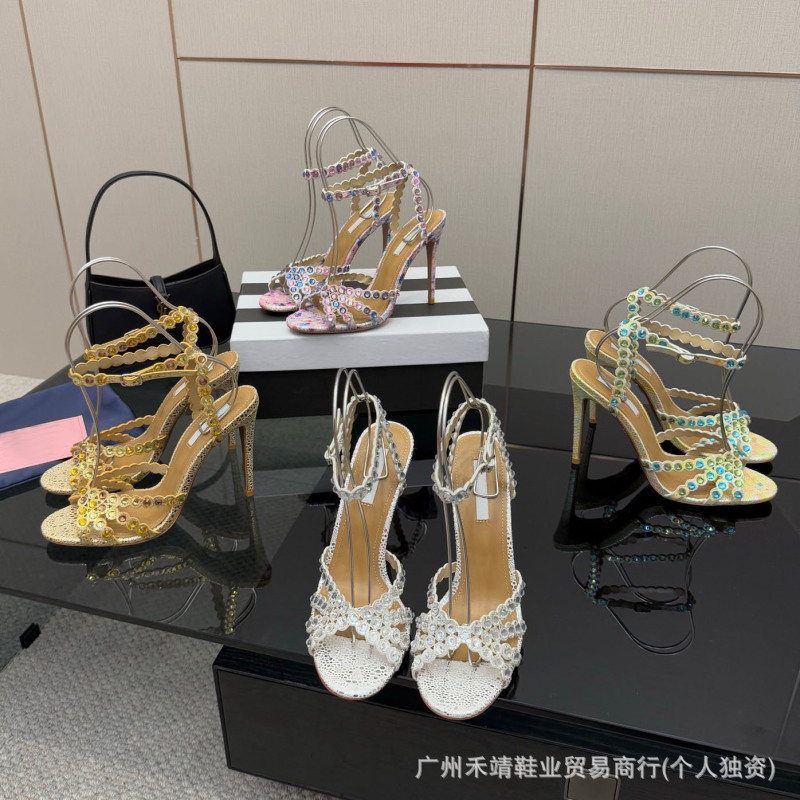 女性のためのファッショナブルな本革サンダル 2025 夏の新しいスタイルのラインストーンオープントゥ気質ファッショナブルなスティレットハイヒール多用途ヨーロッパとアメリカ|undefined