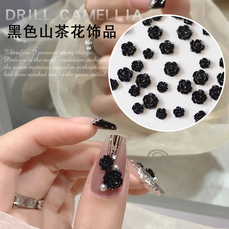 Explosive camellia nail jewelry flat bottom three-dimensional black size rose everything with resin flower nail decoration