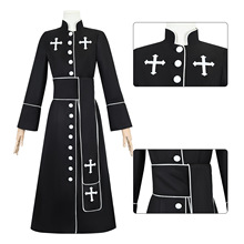 漫路人万圣节cos服恐怖血腥神父传教士牧师服黑色长袍 cosplay服
