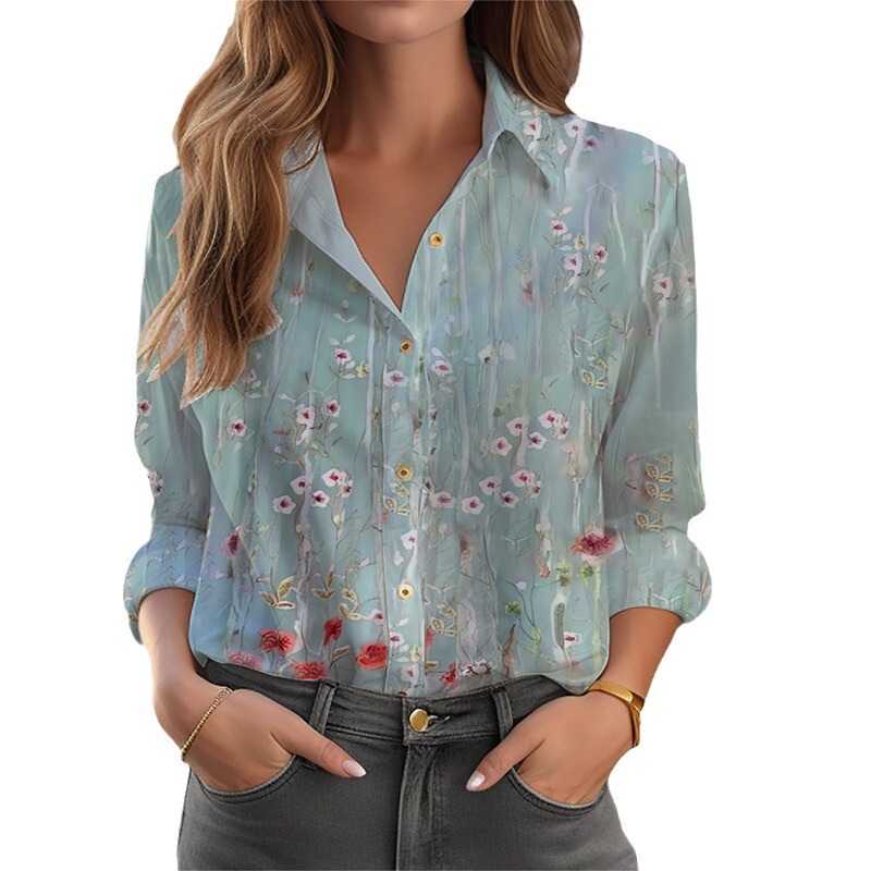 2024 Spring/Summer New European and American Women's Fashion Cardigan Floral Mid-Length Sleeve Formal Shirt Women's Casual Versatile Long Sleeve 2024 Spring/Summer New European and American Women's Fashion Cardigan Floral Mid-Length Sleeve Formal Shirt Women's Casual Versatile Long Sleeve