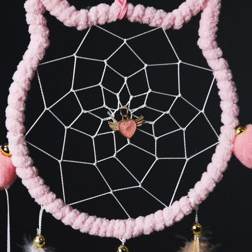 Factory direct sales fresh girl's room fur ball cat head dream catcher decorative pendant B&B decorative pendant wall decoration
