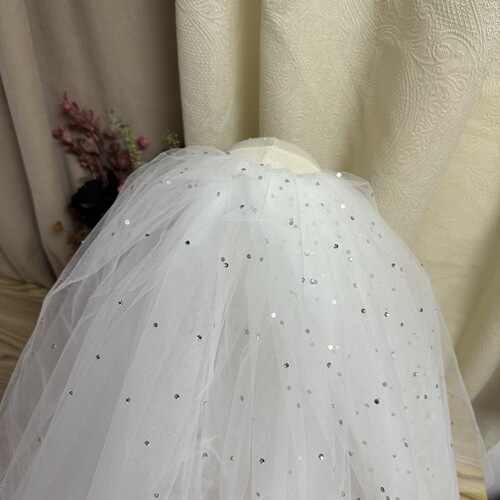 Korean-style beaded bridal veil, pearl beaded and diamond short forest style multi-layer wedding thin flash veil travel photo tiara wedding dress