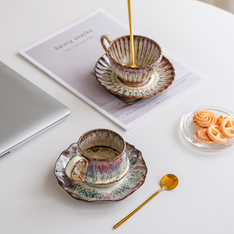 Ceramic Coffee Cup Set, High-End Luxury Coffee Cups with a Vintage Kiln-Glazed Design, Unique Afternoon Tea Cups