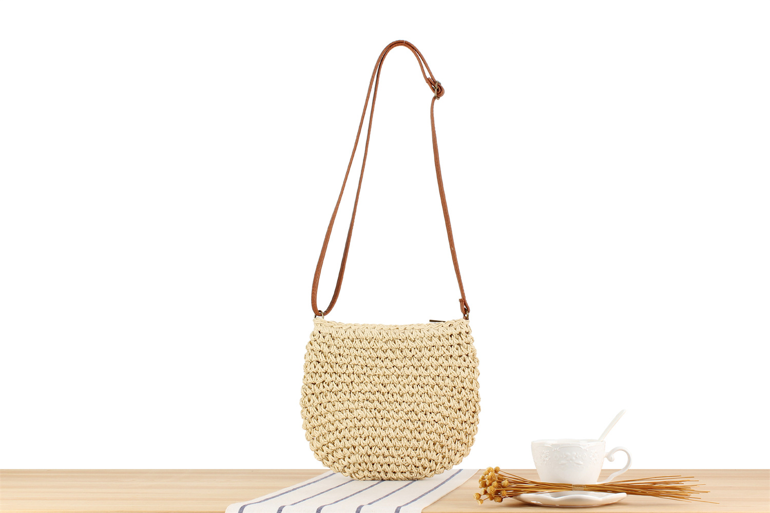 Solid Color Pattern Summer Season Women's Small Straw Solid Color Vintage Style Classic Style Zipper Straw Bag