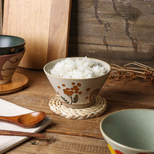 日式陶瓷碗套裝釉下彩粗陶餐具米飯碗家用手繪高腳碗斗笠碗拉面碗
