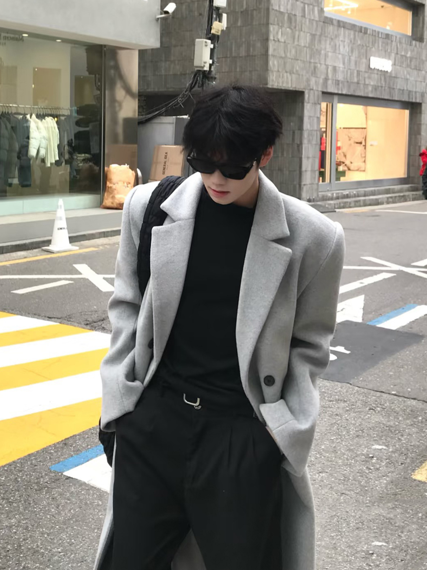 韩系感过膝双排扣呢子大衣男秋冬潮牌慵懒宽松加厚中长款外套