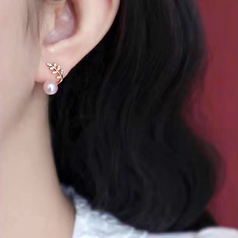 天然淡水珍珠耳钉女简约2021新款潮14k注金麦穗