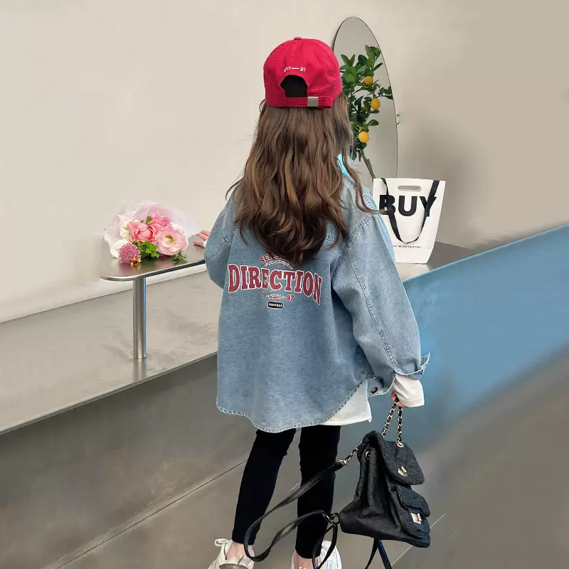 大童装外套牛仔衬衫小女孩洋气长袖上衣女童衬衣儿童2025春装新款