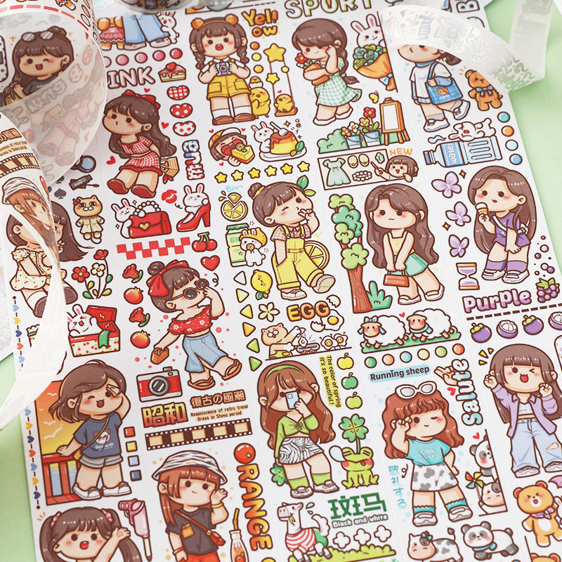 新品小麻薯胶带整卷手账方块世界人物全套手帐和纸贴纸夏日限威东