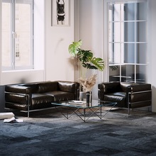 中古不锈钢轻奢创意单人沙发椅简约小户型皮革包豪斯LC23设计师款