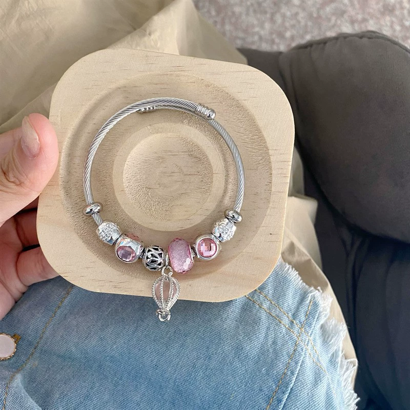 Фуксия шариксталь bracelet с бусинами, дизайн свежий милый ювелирные изделия, ручная работа, тренд сезона, японско-корейский