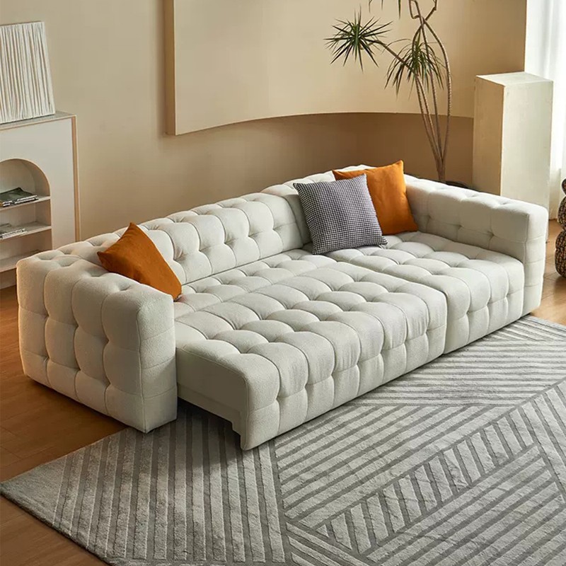 Sofá cama eléctrico inteligente de doble uso multifuncional automático pequeño apartamento crema estilo concubina sofá de tela de algodón de azúcar